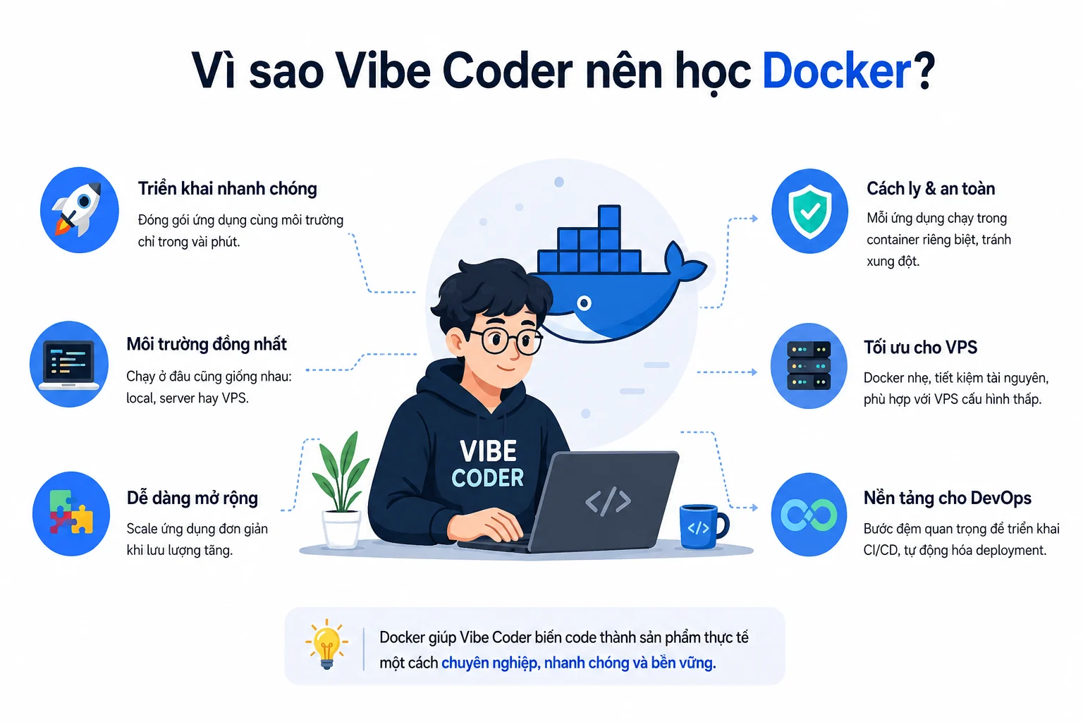 Docker cho Vibe Coder: Từ source code đến container trên Ubuntu 4 Docker cho Viber Coder: Vì sao Vibe Coder nên học Docker ?