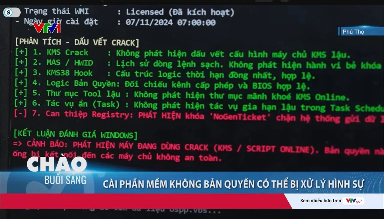 ban tin VTV ve viec kiem tra ban quyen Windows