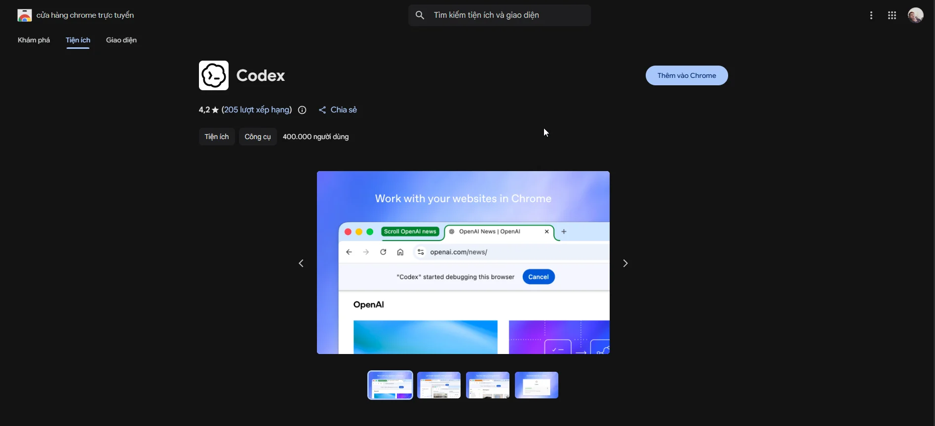 Codex Chrome Extension trong cửa hàng Chrome