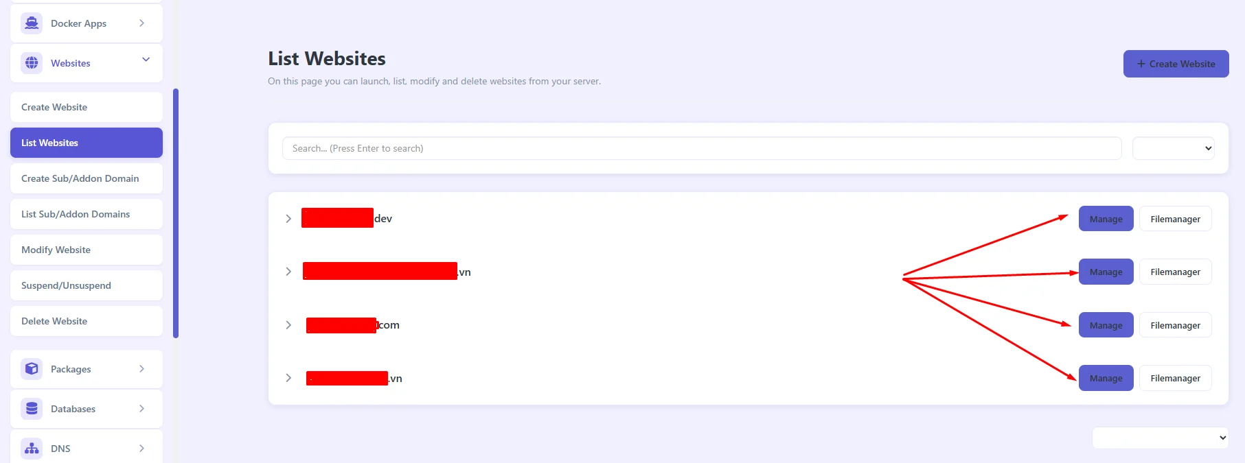 Manage website trong CyberPanel